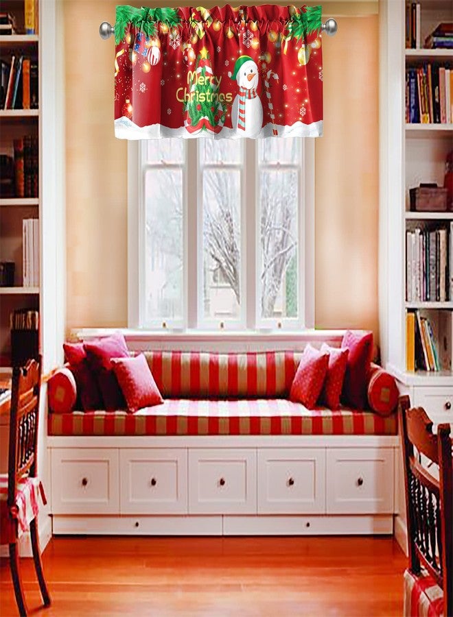 Deztibos Christmas Tree and Snowman Kitchen Window Valances Merry Christmas Candy Stick Home Window Treatment Topper Decoration with Rod Pocket Ball Ornaments Short Curtains 52x18inch - Image 5